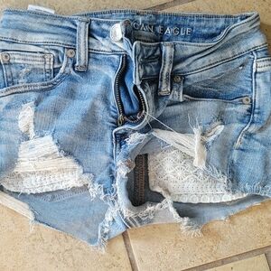 American Eagle Outfitters Women's Light Blue Distressed Jean Shorts